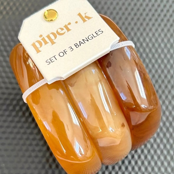NWT ⚜️🤎⚜️ Piper K Set of 3 Bangles, Marbleized Amber-Brown Shades, Chunky - Picture 2 of 11